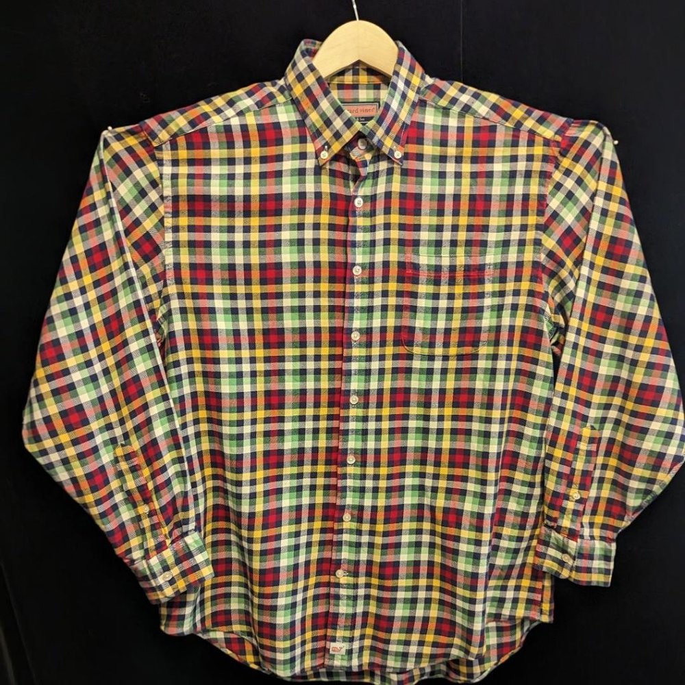 VINEYARD VINES Cabincore Flannel Check Button Down Collar Shirt LARGE 17"- 17.5"